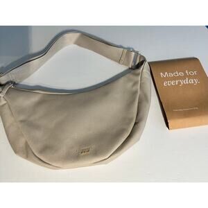 July Everyday Crescent Canvas Bag - Taupe/Tan with Gold accents - NWT Great Gift